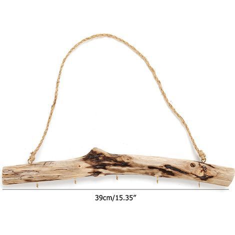 Branches de bois flotté naturel murales avec 5 crochets, organisateur de bijoux pour colliers et boucles d'oreilles (1/5)