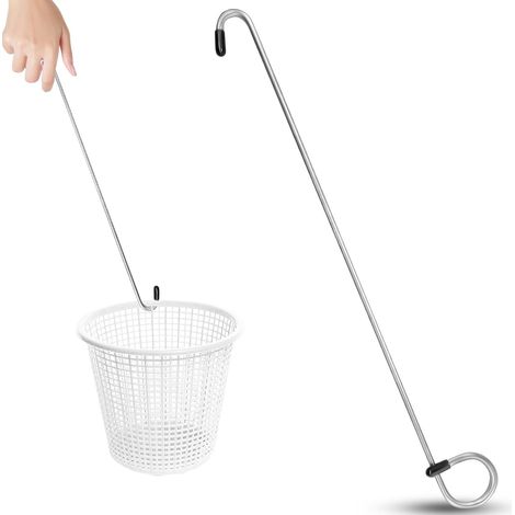Swimming Pool Skimmer Crochet d'écumoire, Outil crochet pour panier d'écumoire piscine, crochet pour écumoire piscine au nettoyage des débris piscine, panier d'écumoire protection en caoutchouc (1/5)