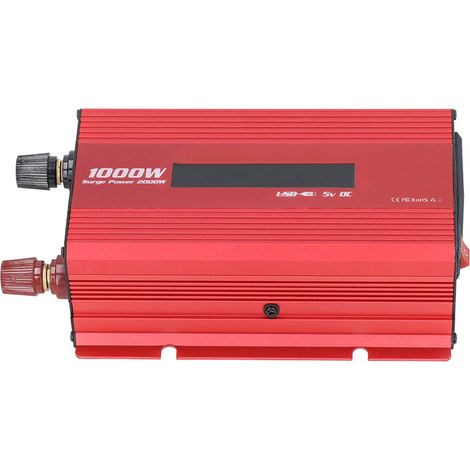 Onduleur 1000W pour batterie 12V vers 220V avec écran LED, convertisseur solaire auto, coffret avec pinces crocodiles et allume-cigare (1/5)