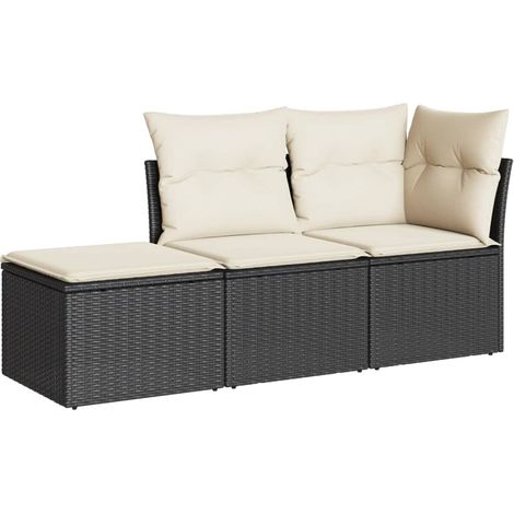 Maison Exclusive - Set Divani da Giardino 3 pz con Cuscini in Polyrattan Nero