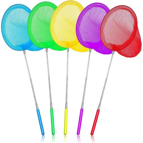 Lot de 5 filets télescopiques pour enfants, épuisette extensible à papillons, petit filet de capture outdoor pour attraper insectes et poissons, jardin piscine, 14,5-33,8 pouces (1/5)