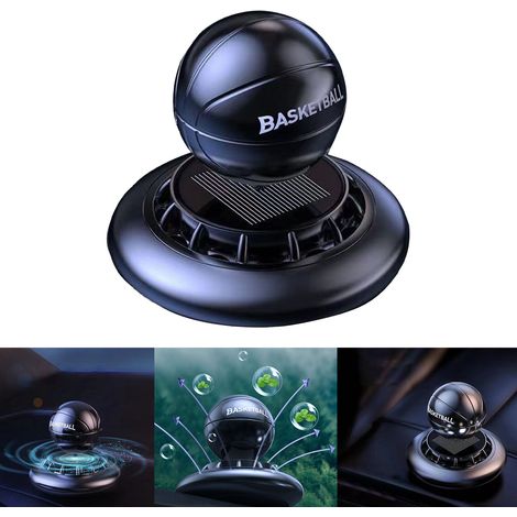 Désodorisant solaire pour voiture, rotatif, en forme de ballon de football, en alliage robuste au design élégant, pour la décoration de votre véhicule, noir brillant. (1/5)