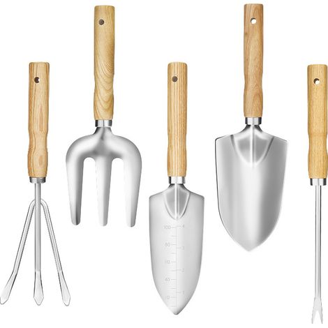 Outils de Jardinage, Ensemble d'outils de Jardin, 5pcs Garden Tool Set, Outil de Jardin Manche en Bois pour Jardinage Plantes Intérieur Extérieur