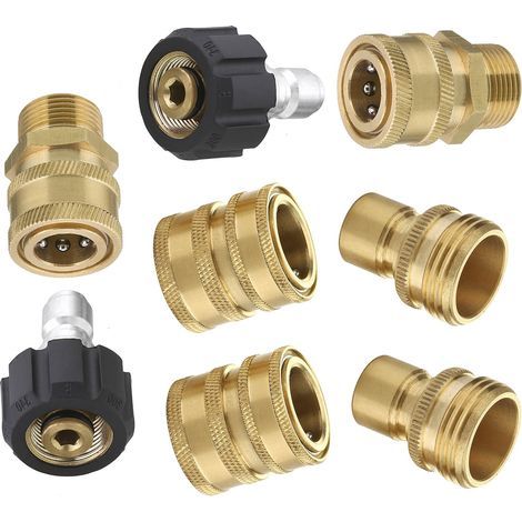 Pressure Washer Accessories, High Pressure Hose Quick Connector Kit, Connects Barrel Lance and Hose, M22 3/8" Quick Connect 3/4" Quick Disconnect, 8pcs (1/5)