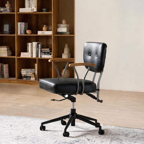 Chaise de bureau coloris noir en cuir métal 63 x 51 x 82 cm (1/5)