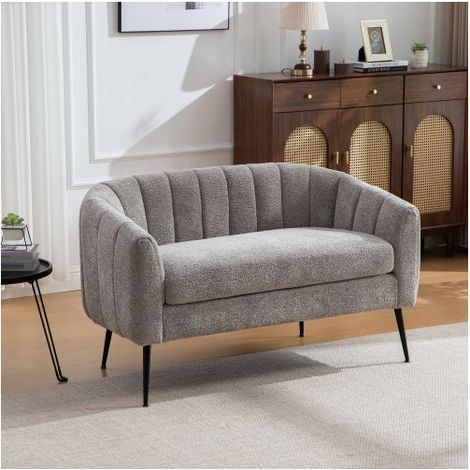 Canapé Droit 127.5x70x76.5cm Tissu Chenille Gris, Design Moderne - Canapé 2 Place - Pieds Métal Noir, Coussin Amovible, Assise Douce (1/5)