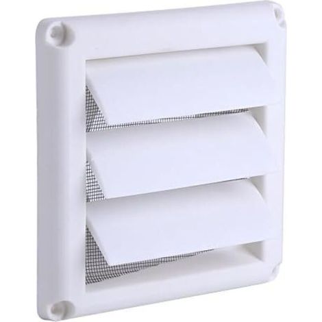 Grille de ventilation en plastique avec 3 sorties d'air à chicanes, filtre à air, protection contre les insectes et la poussière, col (ouverture ronde) diamètre 10 cm (15 x 15 cm) (1/5)