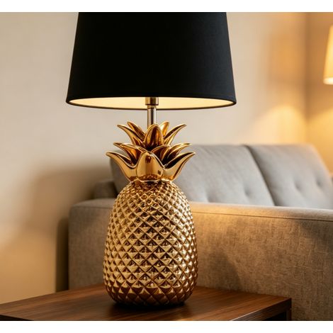 Lampe décorative base céramique ananas brillant, douille E14, style vintage élégant pour décoration maison (1/2)