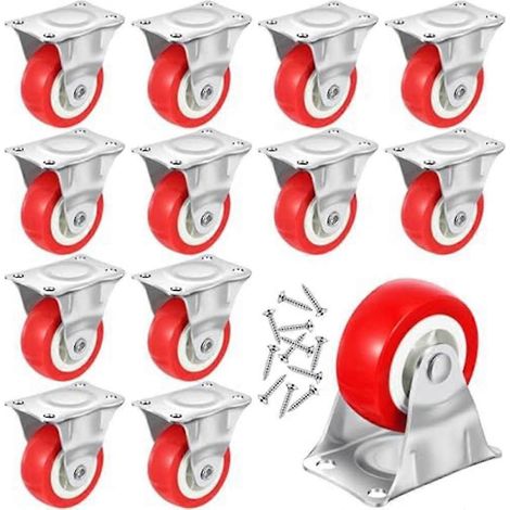 Lot de 12 roulettes fixes rigides non pivotantes avec plaque supérieure en métal pour meubles, petite taille A (1/5)
