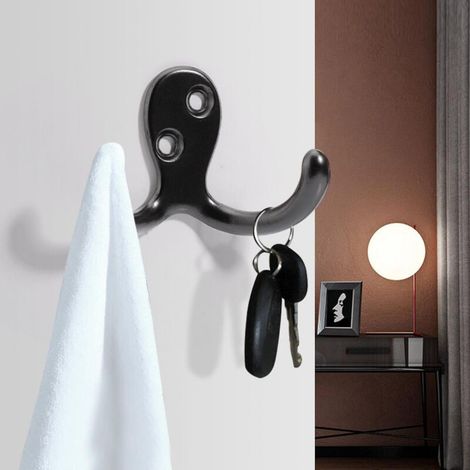6 Pièces Crochet de Manteau Rétro Double Métal Crochets Noir Rétro Patère Porte Manteau pour Porte Manteau Salle de Bain Cuisine 51x38mm (1/3)