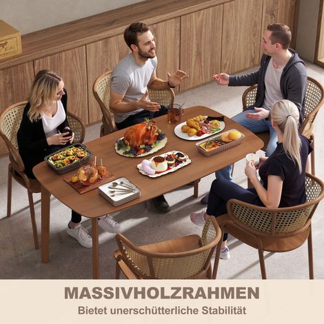 Table de salle à manger, style campagne, surface laquée, bois, 150 x 80 cm, brun (1/5)