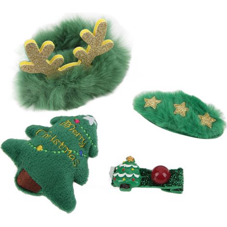 Barrette de Noël Verte avec Broche, Élastique et Décorations Festives, Idéale Cadeau Capillaire pour les Fêtes (1/5)