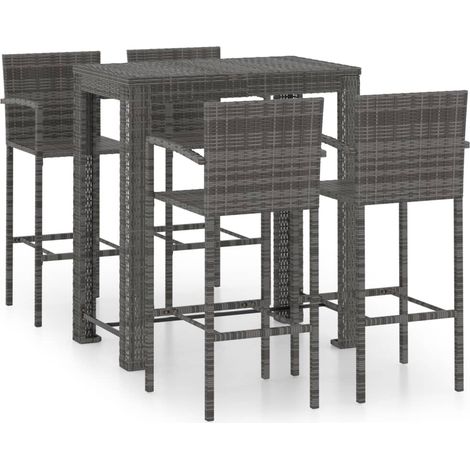 Set bar da giardino 5 pezzi con braccioli in resina intrecciata grigia 020014484