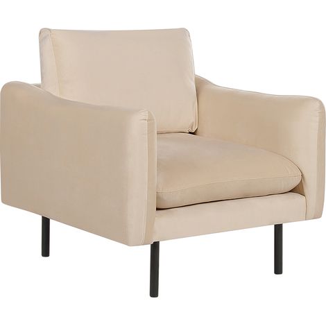 Sillón de terciopelo respaldo acolchado patas negras estilo retro moderno beige Vinterbro