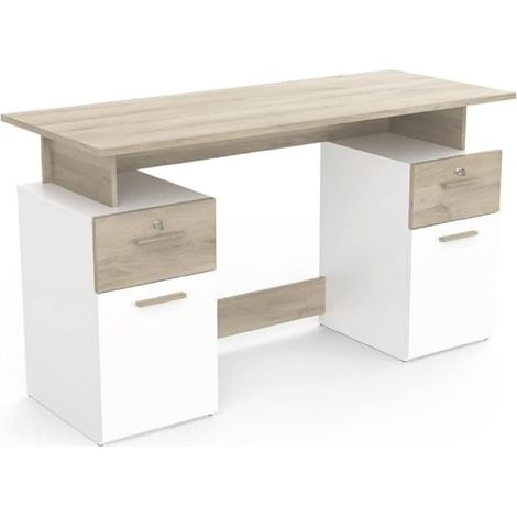 Bureau 2 caissons Blanc/Naturel Platon - Naturel Clair (1/3)