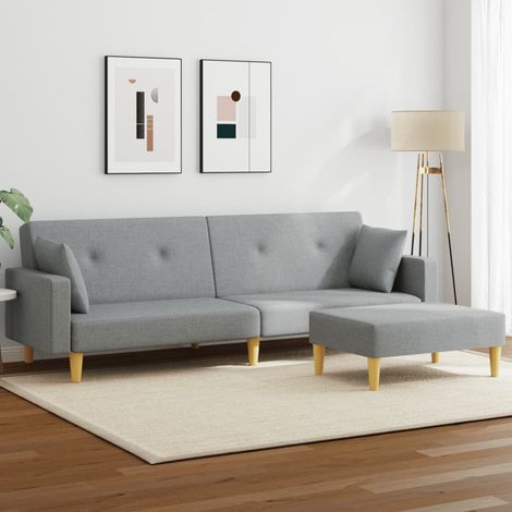 vidaXL Schlafsofa 2-Sitzer mit Fußablage in Hellgrau (1/5)