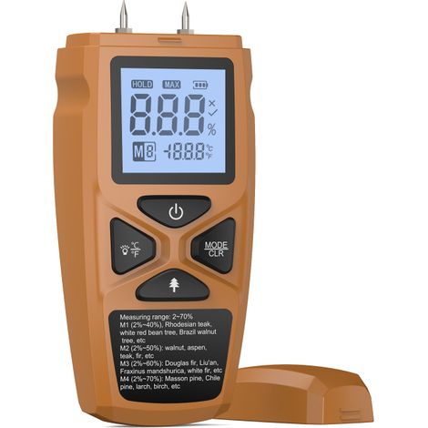 Irovami Compteur numérique LCD pour bois, à broches. Utilisé pour mesurer la teneur en différents types de bois, bambou, papier, plantes médicinales, etc. (1/5)