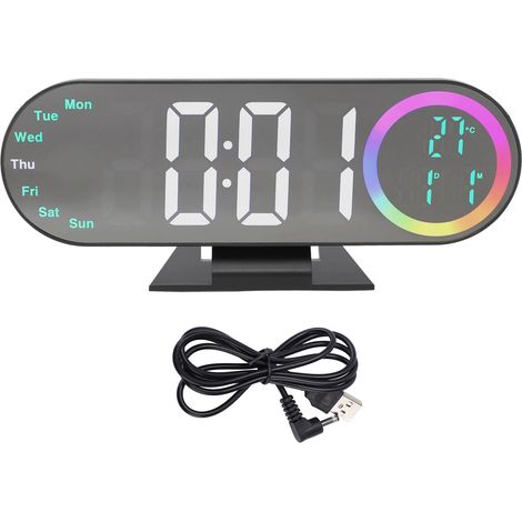 Réveil numérique LED, grand écran, miroir fort, bureau avec veilleuse 16 couleurs, 3 réglages de luminosité pour les gros dormeurs (1/5)