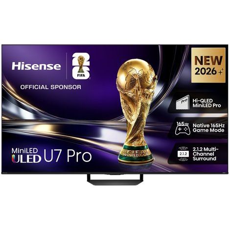 Hisense Smart TV MiniLED 165Hz 55" 4K 55U7S PRO, Schermo Anti-Riflesso, Dolby Atmos 2.1.2 By Devialet, VIDAA OS, Dolby Vision IQ, Native 165Hz Game Mode, 4 HDMI 2.1, Wifi, BT, AirPlay2, lativù 4K