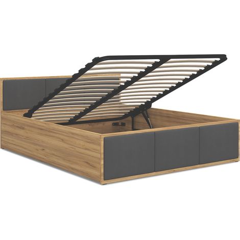 Lit Panama T 120x200 + coffre - Sommier inclus Chêne - gris foncé (1/5)