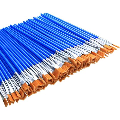 100 Pièces Petits Pinceaux Plats Pinceaux Art Pinceau à Dessus Plat pour Fournitures Scolaires Bureau Maison