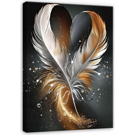 Leinwandbild Wandbild, Federn abstrakt, moderne Wanddekoration für Wohnzimmer und Schlafzimmer, hochwertiger Kunstdruck, 40 x 30 cm