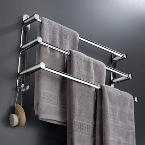 (Silberner 3-lagiger) Handtuchhalter aus Edelstahl für Badezimmer, ausziehbare, wandmontierte Handtuchstangen, selbstklebende Ebenen ohne Bohren, für Küche, Hotel (Silberner 3-lagiger) (1/5)