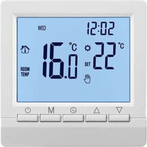 Termostato elettrico per riscaldamento, manopola manuale 16A, indicatore meno, scritte bianche su sfondo nero, senza Wi-Fi