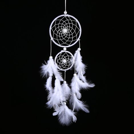 Attrape-rêves Blanc, Attrape-rêves en Plumes Blanches Style Indien Perles en Bois carillons éoliens Pendentif Maison Mur fenêtre Suspendue Décor (1/5)