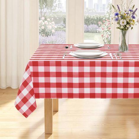 Abwaschbare Tischdecke kariert 140x280 cm rot-weiß, wasserfest, rechteckig