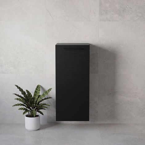 Napoli Nero Oak 350mm Wall Mounted Single Door Side Cabinet - 350mm - Matt Black 160mm Handle