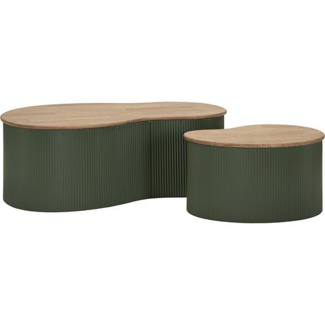 Coppia Tavolini Frankfurt Verdi - Struttura in legno di gomma e metallo, 87x53x32/50x35x28 cm - Design Organico