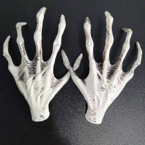 Manos de esqueleto de Halloween, manos de esqueleto de bruja de Halloween, mano de esqueleto de plástico realista y aterradora para decoración de Halloween, suministros de decoración de Halloween. (1/5)