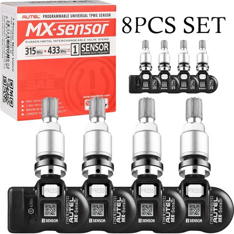 Sensor TPMS, compatible con 315MHz y 433MHz, fácil instalación, 8 sensores metálicos. (1/2)