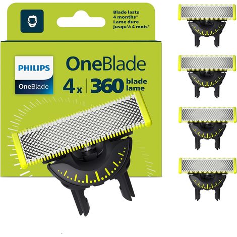 Compatible avec le Philips OneBlade 360 - Tête de rasage de rechange pour rasoir/tondeuse électrique OneBlade, 4×360 lames, référence QP210 QP220 QP65 QP2520 QP2630 (1/5)