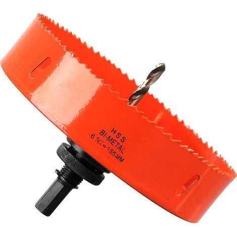 Scie Cloche Bi-métal 155 mm, M42 HSS Bimétallique Scie Trèpan avec Foret de Centrage pour Robuste Perceuse à Percer pour Fer, Aluminium, Bois, Cloison Sèche, Tuyau, Panneau de Fibres de Bois/Orange (1/5)