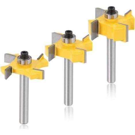Satz mit 3 vierflügeligen Nutfräsern, 1/4"-Nutfräser mit Kugellagerschaft, Holznutwerkzeuge -