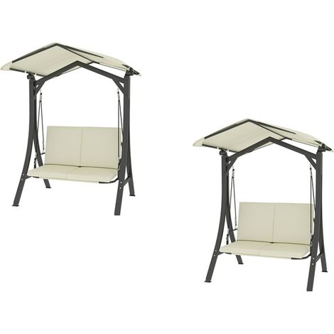 2er-Set hollywoodschaukel mit verstellbarem Sonnendach Sitzauflage, Schutzhülle 2-Sitzer Gartenschaukel belastbar bis 220kg, UV 30+ Schaukelbank für Garten, Terrasse, 150x120x182cm, Cremeweiß