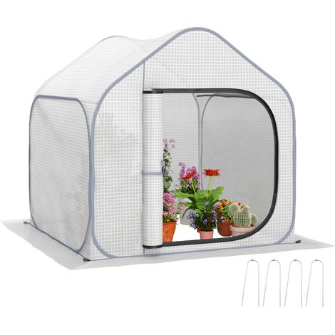 Outsunny Mini Pop Up Greenhouse w/ Reinforced PE Cover, Zipper Door, White (1/5)