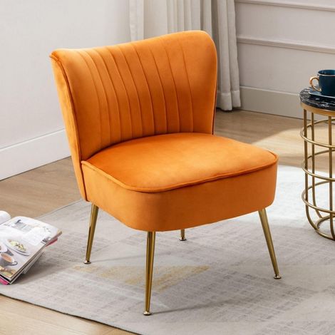 Samt Polsterstuhl mit Metallbeinen, ergonomisch, orange (1/5)