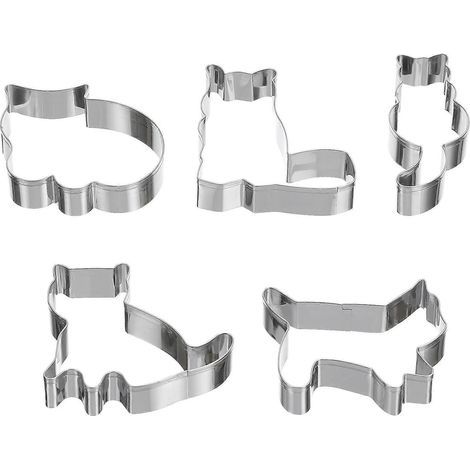 Lot de 5 emporte-pièces en forme de chat pour biscuits et fondant, en acier inoxydable.-8.30X3.80X2.00CM-Silver (1/4)