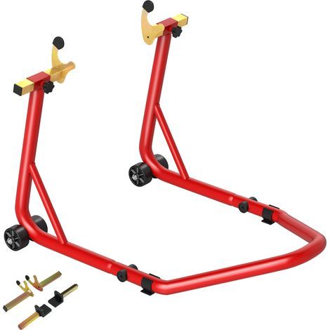 Bloque roue de moto pour pneu arrière capacité 544 kg avec fourches réglables en U et L en acier 69x58,5x34,5 cm rouge (1/5)