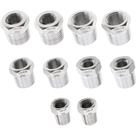 10x Adaptateur de Douille Filetée Femelle à Mâle 1/8 à 1/4 3/8 à 1/2 1/4 à 3/8 1/8 à 3/8 1/4 à 1/2 Connecteur BSP 304 en Acier Inoxydable pour Joindre l'air Tuyau de Ligne (1/5)