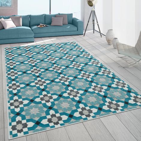 Paco Home In- & Outdoor-Teppich Mit Retro-Design Balkon Terrasse 3D-Web-Art In Türkis 120x170 cm