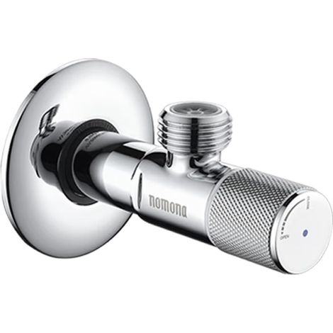 Vanne d'angle allongée, laiton chromé, raccord mural G1/2" (BSPP 1/2"), G1/2" (BSPP 1/2") sortie pour robinet de lavabo, robinet de cuisine, toilettes, chauffe-eau (marquage : bleu) (1/5)