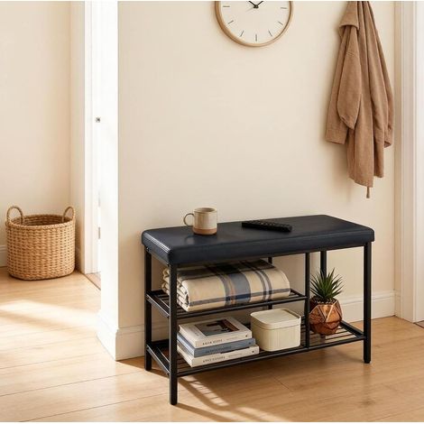 Scarpiera con seduta 3 ripiani metallo nero OKMYHOME (1/5)