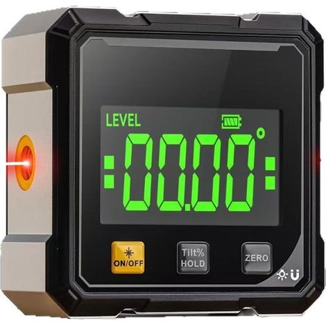 Nivel láser, Láser de medición de ángulo magnético potente de cuatro lados doble láser, Nivel burbuja digital pantalla LCD, Resistente agua IP54 (1/5)