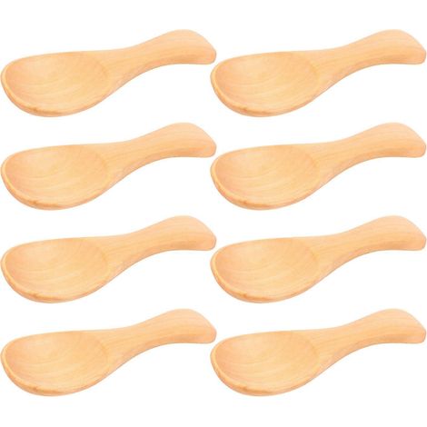 Lot de 8 petites cuillères à sel en bois massif, cuillères à condiments artisanales, cuillères à miel, cuillères à café, épices, sucre, café, thé, confiture, moutarde, crème glacée, lait. (1/4)