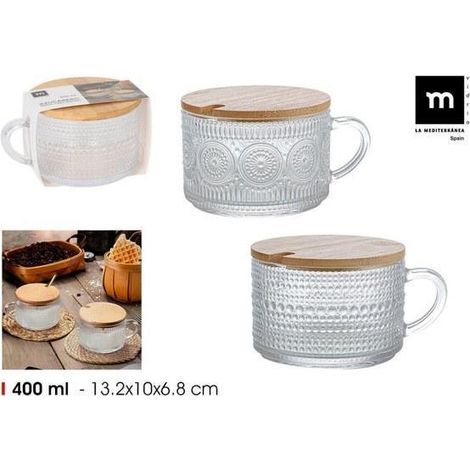 azucarero vidrio retro con tapa de madera y asa de cristal 400 ml la mediterranea