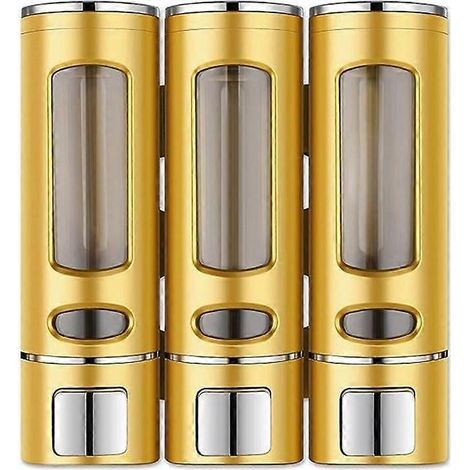 Distributeur de douche mural 3 en 1 avec pompe, distributeur de savon à 3 têtes et flacon d'après-shampoing. (1/5)